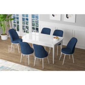 Resim Canisa Concept Zen Serisi Mdf Açılabilir Mutfak Masası Takımı-Yemek Masası Takımı Beyaz Masa+6 Sandalye 