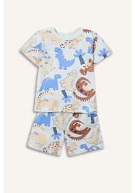 Resim Defacto Dinozor Baskılı 2li Pijama Takımı Erkek Bebek H4034a526hsbe194 Mavi-be194 