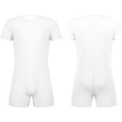 Resim Erkek Tek Parça Kısa Kollu Basın Kasık T-shirt Bodysuit Romper Bebek Bezi Pijama Beyaz 