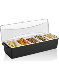 Resim GastroPlast Şık Siyah Kapaklı Sunumluk, 3, 4, 5, 6 Bölmeli Servislik - Plastik Mutfak Saklama Kabı - Gıda Saklama Kutusu Set 