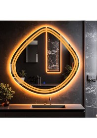 Resim Nomari Amber Led'li Lazer Kumlamalı Lavabo & Banyo Aynası Dokunmatik Sensörlü 60 X 60 Turuncu 