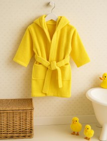 Resim CottonVerse Bebek & Çocuk Kapşonlu Bornoz - %100 Pamuk, Unisex Sarı - Sarı / 3-4 Yaş 