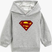 Resim Erkek Bebek Kapüşonlu Superman Baskılı Sweatshirt Lisanslı Uzun Kollu 