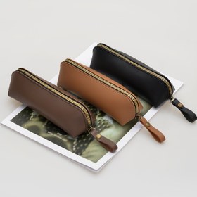 Resim Minimalist Suni Deri Kalem Kutusu, Düz Renk Fermuarlı Kırtasiye Düzenleyici, Katlanabilir Retro Suni Deri Madeni Para Çantası, Sentetik Suni Deri Astarlı, Desen Yok, Okul ve Ofis Kullanımı İçin - Siyah, Kahve, Açık Kahverengi 