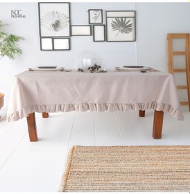 Resim Dnc Home Tekstil Bej Keten Fırfırlı Masa Örtüsü Bej 