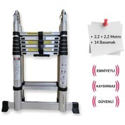 Resim 220 + 220 Cm. - 7+7 Basamaklı Teleskobik / Teleskopik Alüminyum A Merdiven 