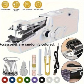 Resim USB Güç Kaynağı, Kablosuz Kullanım, Güvenlik ve Dayanıklılık ile Mini Taşınabilir El Tipi Dikiş Makinesi, DIY ve Seyahat Aksesuarları Dahil 