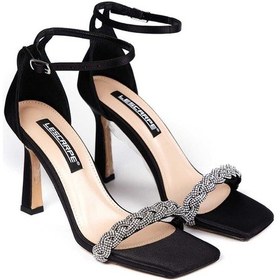 Resim Bestello Taşlı Tek Bantlı Neolit Taban Ince Topuklu 281-811-23y Kadın Sandalet Sıyah Saten 