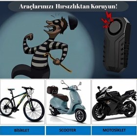 Resim Bisiklet Motosiklet Alarm Cihazı Uzaktan Kumandalı Hırsızlık Önleyici Sistem Siyah 
