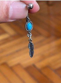 Resim 316 Cerrahi Çelik Tüy Model Mavi Taşlı Sallantılı Göbek Piercingi Çok Renkli 