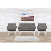 Resim Mert Concept Çay Seti Koltuk Takımı 2+1+1 Kollu Ahşap Ayak Salon Kafe Balkon Bahçe Otel Ofis Berjer Ikili 
