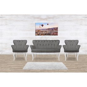 Resim Mert Concept Çay Seti Koltuk Takımı 2+1+1 Kollu Ahşap Ayak Salon Kafe Balkon Bahçe Otel Ofis Berjer Ikili 