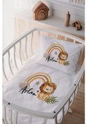 Resim %100 Pamuk Saten Isme Özel Isimli Anne Yanı Beşik Nevresim Takımı Aslan 8 