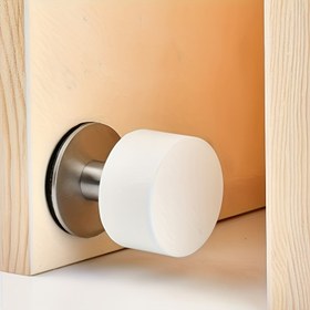 Resim Dayanıklı Kendinden Yapışkanlı Kauçuk Kapı Durdurucu, Metal Taban - Gürültü Azaltıcı Duvar Koruyucu ve Bumper, Ev, Ofis, Okul ve Anaokulu Kullanımı İçin, Beyaz 