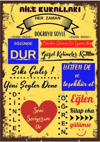 Resim Aıle Kuralları Ahşap Duvar Ve Kapı Süsü Retro Ahşap Pano 28 X 20 