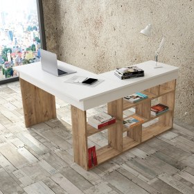 Resim Robin Home Boston Kitaplık Raflı Çalışma Masası 