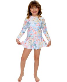 Resim Lolliboomkids Kız Çocuk Pastel Renk Çiçek Desenli Uzun Kollu Tayt Etekli 2 Parça Mayo / Bikini Takımı Çiçek Çok Renkli 