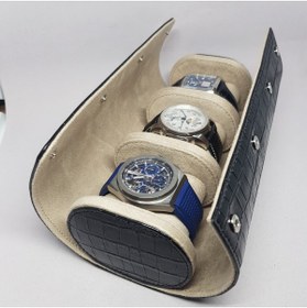 Resim Onywatch Doğal Deri Siyah Kroko Saat Rollu / Watch Roll /çoklu Saat Kutusu / Saat Saklama Kutusu 