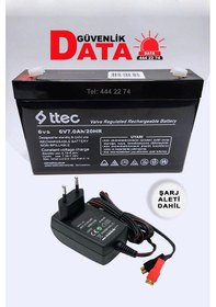 Resim Ttec 6v 7ah 20hr Bakımsız Kuru Akü (2022Üretim) + Akü Şarj Aleti 