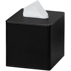 Resim Kare Peçete Kutusu Pu Deri Peçete Kutusu Tutucusu Şifonyer Banyo Dekoru İle Uyumlu Siyah 