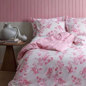 Resim Sevilla Pembe Çiçekli %100 Pamuklu Nevresim Seti - Battal Boy / Pembe 
