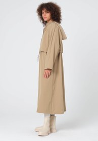 Resim Kapüşonlu Bi Stretch Trençkot - Bej - S/M 