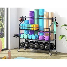 Resim Pilates Yoga Fitness Dambıl Kettlebell Sağlık Topu Mat Yoga Silindir Çok Amaçlı Stand 