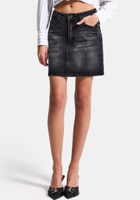 Resim Kadın Koyu Füme 2s6-1 Straight Fit %100 Koton Mini Denim Etek - Koyu Füme / 40 