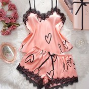 Resim Kadın Seksi Pijama Takımı - Pembe Dantel Kenar, V-Yaka Üstü ile Kurdele Detayı, Şort ve Uzun Çorap, Tüm Mevsim Konforu, Yetişkin Uyku Giyimi|Dantel Kenarlı Pijamalar|Rahat Uygun, İç Çamaşırı Uyku Giyimi 
