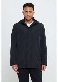 Resim AC&Co / Altınyıldız Classics Erkek Sıyah Standart Fit Normal Kesim Kapüşonlu Dik Yaka Trençkot Siyah 