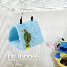 Resim Vogelnest Kuschelhütte Weiche Plüsch Hängematte Hängendes Käfig Zelt für Vögel Papagei Winter Warmes Bett Haustier Spielzeug(M-Blau) 