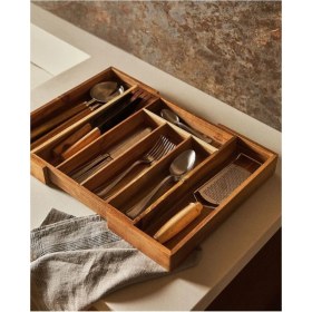 Resim Iki Taraflı Uzayabilen Bambu Çekmece Iç Kaşıklık, Kahverengi 