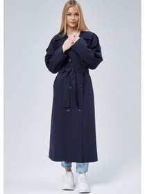 Resim Kadın Oversize Astarlı Uzun Trençkot Lacivert 