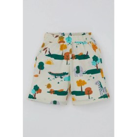 Resim Breeze Erkek Çocuk Şortlu Pijama Takımı Safari Temalı Sevmli Hayvancıklar Desenli 1.5-5 Yaş, Sarı 