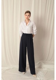 Resim Saklımoda Atlas Kumaş Palazzo Kadın Mavi Pantolon Çok Renkli 