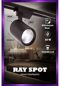 Resim Gün Işığı 30w Siyah Kasa Ray Spot 3 Adet 1 Metre Ray Beraber Set Halinde Siyah - Altın 