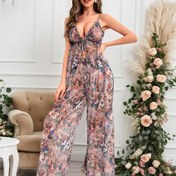 Resim Kadınlar için Seksi Çiçeksiz Baskıl Pijama Takım - Strapless V-Yaka Üst & Geniş Paça Smok Kapatmalı Şalvar, Yumuşak Hafif Kumaş, İlkbahardan Sonbahara Rahat, Șık 