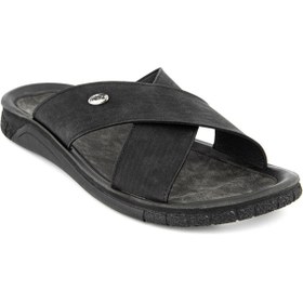 Resim Muya Vegas Anatomik Taban Bantlı Şık Suya Dayanıklı Erkek Terlik Nubuk Siyah 