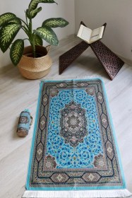 Resim Pratik Ve Taşınabilir Ipek Dokulu Keseli Seccade Mavi Renkli S10018 Mavi 