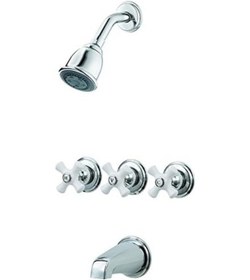 Resim Lg01-8cpc 3 Küvet Ve Duş Bataryası Metal Çapraz Kulplu, Cilalı Krom Açık Mavi 