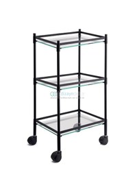 Resim Mat Siyah Tekerlekli Camlı Banyo Sehpası 3 Raflı 