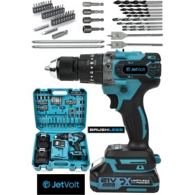 Resim 21V 2.0AH Kömürsüz Motor Çelik Mandren Darbeli Şarjlı Matkap Akülü Vidalama - Mavi 