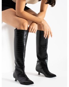 Resim Holly Sivri Burun Desen Detaylı Topuklu Çizme Siyah 