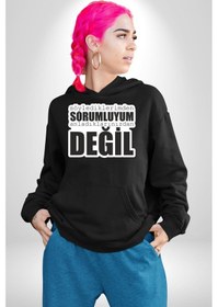 Resim Söylediklerimden Sorumluyum Anladıklarınızdan Değil Yazılı Kadın Erkek Siyah Kapüşonlu Sweatshirt Hoodie Siyah 