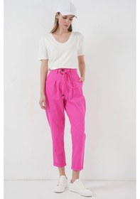 Resim Defymoda 6660 Kemerli Keten Pantolon - Fuşya Fuşya 