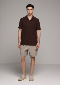 Resim Colin's Colins Regular Fit Apaj Yaka Jakarlı Erkek Kahverengi Kısa Kol Gömlek Cl1079893 Q1.v2 Dbr Koyu Kahve 