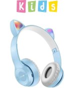 Resim Kensa Erkek Çocuklar Için Kedi Kulaklı Işıklı Mikrofonlu Kablosuz Bluetooth Kedili Çocuk Kulaklık 