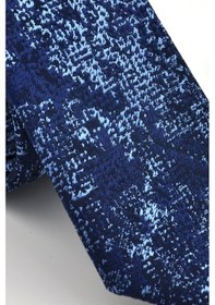 Resim Gaffy Mavi Lacivert Karışık Desenli Dokuma Kumaş Mendilli Slim Fit Kravat // Sdk230907 Lacivert - Mavi 