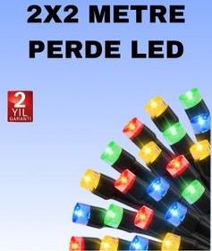Resim Noel Ve Parti Dekorasyonu İçin 2x2 Led Perde Işık 8 Fonksiyonlu Renkli 