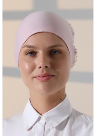 Resim Kadın Fırfırlı Güpürlü Tesettür Topuz Bone - Pembe Pembe 